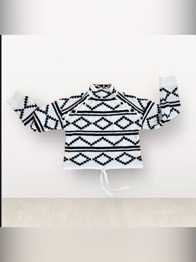Marilyn Monroe Long Sleeve Aztec Stripe Print Mock Neck Sweater With Drawstring
